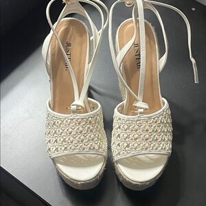 JustFab Cream Woven Espadrille Sandals